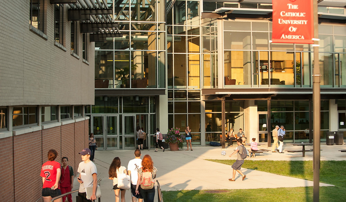 Pryz exterior with students walking